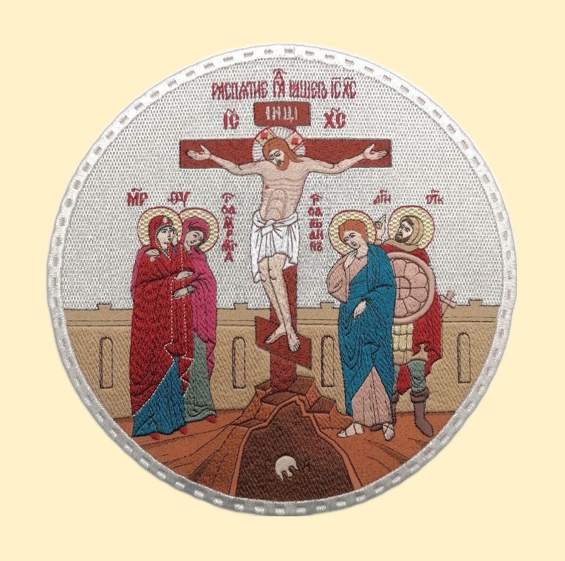 Embroidered icon "Crucifixion" Circle Embroidered icon "Crucifixion" Circle