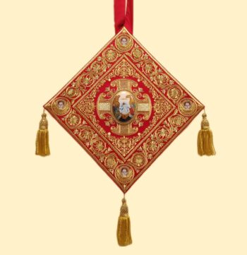 Палица вышитая с финифтиевой иконой "Воскресение Христово" 