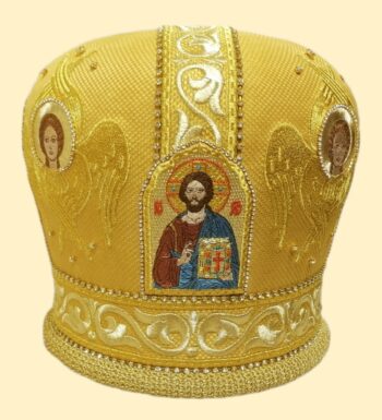 Митра вышитая золотая с Серафимами и стразами (5 икон) 